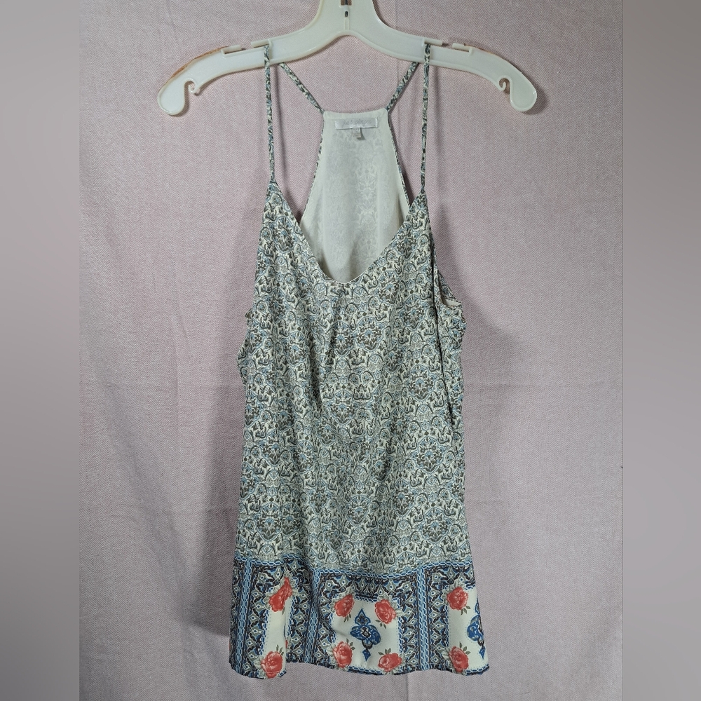 Just Ginger Racerback Floral Blue Pink and Beige Tank Top Size Medium EUC